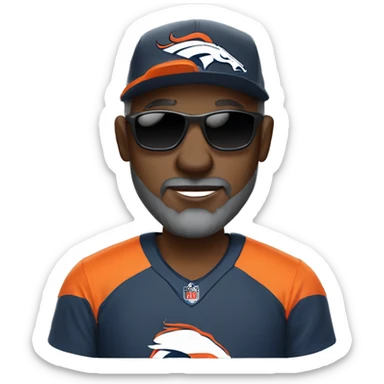 Bald black guy head dark grey long beard wearing Denver broncos cap and Jersey and sunglasses  sticker