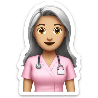pretty asian nurse with long hair in pink scrubs sticker