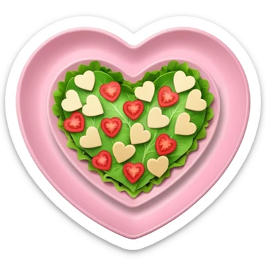 green salad in a light pink heart shaped plate sticker