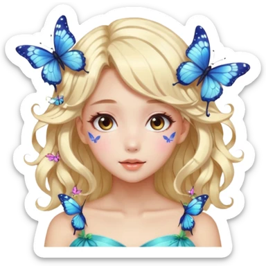 gorgeous shiny blushing anime lady with butterflies and beautiful hair fairycore high quality detailed vogue trending aesthetic sticker