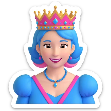 smiling queen with pink and blue hair and a queen crown sticker