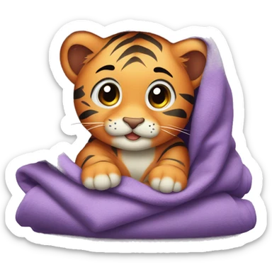 cute Baby tiger in Cozy purple blanket sticker