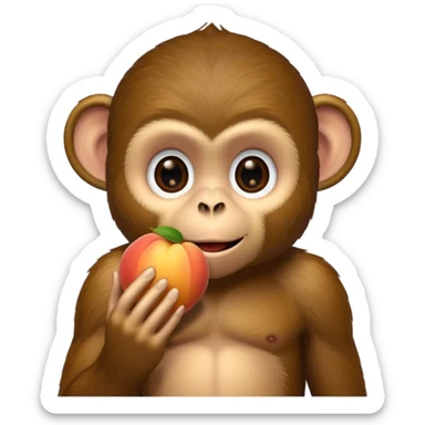 monkey sitting on a bench and eating peach and chocolate sticker