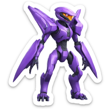 a XLR8-Genesect-Raptor-Fakémon—hybrid with a futuristic visor-helmet full body sticker
