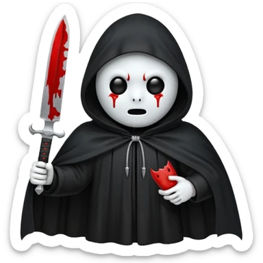 make a ghost face emoji with a cloak on and a bloody knife from the movie scream sticker