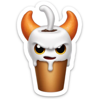 a demon holding a dunkin donuts coffee cup sticker