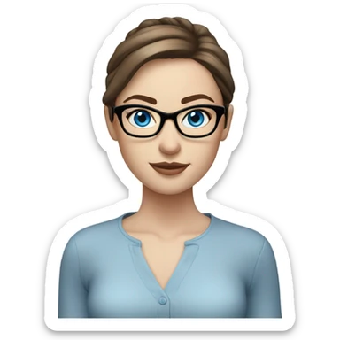 Real Photo of pale beautiful model, straight brown hair up, glasses and blue eyes  sticker