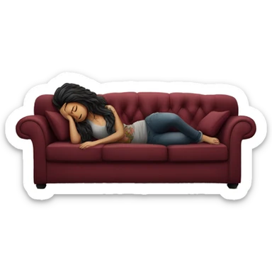 Beautiful tattooed burgundy long haired woman napping on sofa sticker