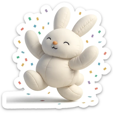 cotton bunny throwing confetti and spinning in cushion style sticker