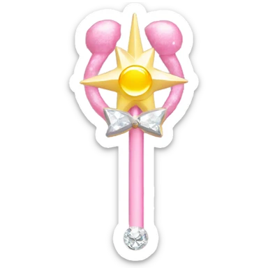 Sailor moon wand pink and white, yellow moon, diamonds sticker