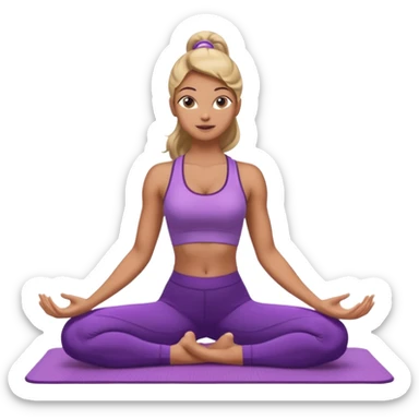 	A woman in purple leggings and top lifting her chest in cobra pose, glowing sunset background, relaxed atmosphere. sticker