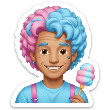 happy colorful puffy haired man made out of cotton candy with braces and tattoos and just face not holding anything sticker