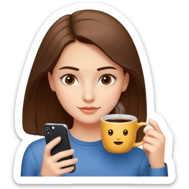 Спокойная девушка с чашкой кофе и ухмылкой, лениво смотрит на экран телефона: «Серьёзно, опять ты?» sticker