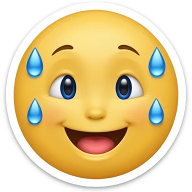 Emoji, yellow round laughing face, blue tears of joy on it  sticker