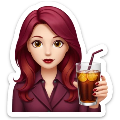 Open


Open


Open


Open
Draw a young glamorous woman with LONG burgandy cherry cola hair in a centre hair part styled slightly wavy sticker