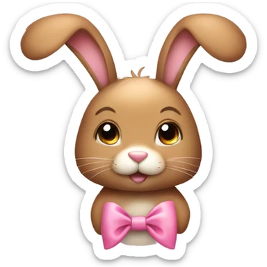 Light brown Rabbit head with ears down and cute little pink bows wrapped around ears sticker
