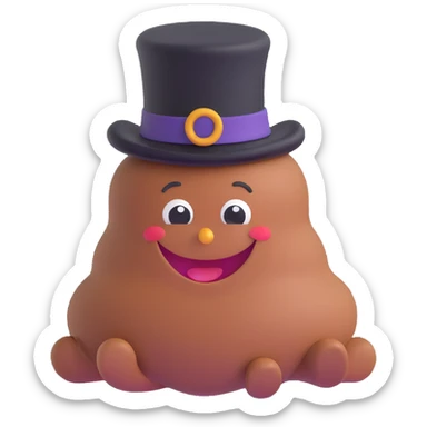 smiling poop with a black top hat, fun and cute sticker