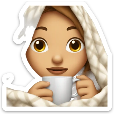 girl inside a blanket sipping coffee eyes closed sticker