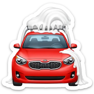red kia car with foam with car wash shop sticker
