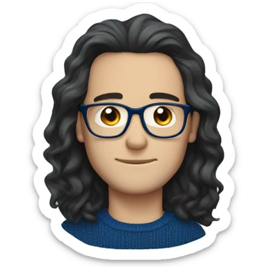 wavy dark hair white guy with a dark blue sweater with blue glasses charming sticker