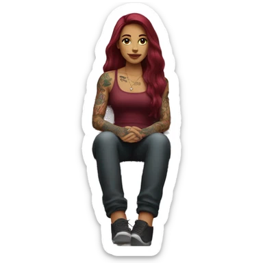 Beautiful tattooed burgundy long haired woman sitting on a bench sticker