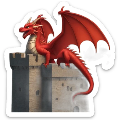 Red Dragon on castle tower sticker
