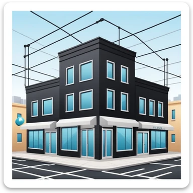 three separate beauty salon buildings spaced apart connected by lines like a network sticker