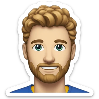 20 year Old man, light Brown hair, Beard, Blue eyes, Big wyebrows, Barcelona shirt sticker