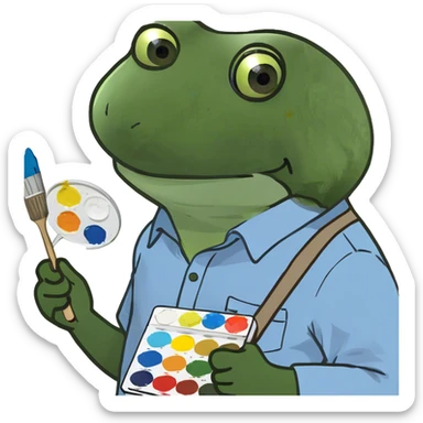 in a bob ross costume sticker