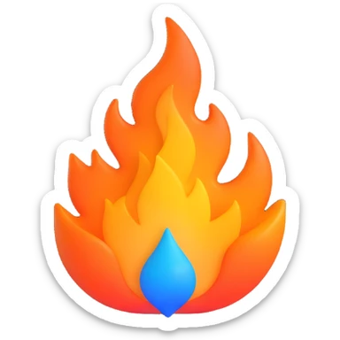 classic fire emoji with blue to orange gradient colors matching reference image, 3D style sticker
