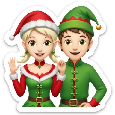 dancing male and female Christmas elves  sticker