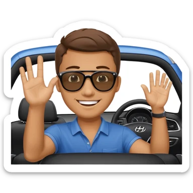 Hyundai ionic driving man waving behind sticker