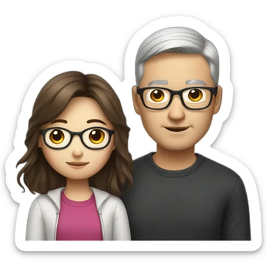 Tim cook with a brown hair Korean girl with eyeglasses sticker