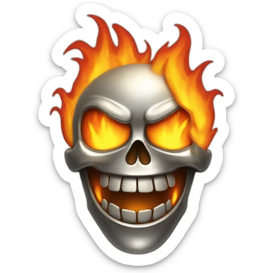 metal laughing skull on fire sticker