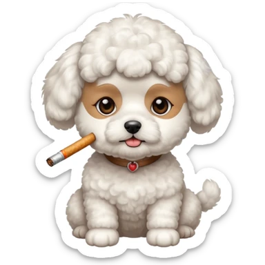 white french bichon with a ciggarette sticker