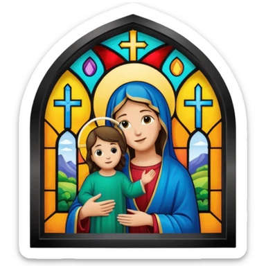 St Mary and Jesus image in a colourful church window sticker