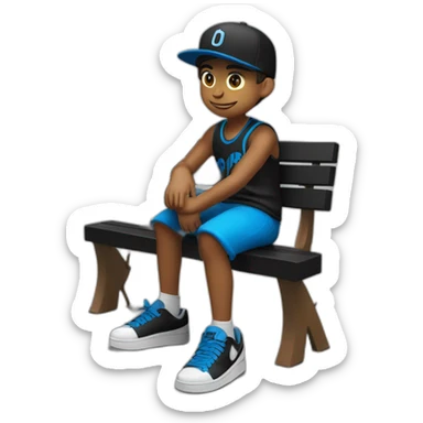 boy,in black , sentado en un banco, con gorra blanco y negro, zapato Nike color negro con azul, deportivo color de piel canela sticker