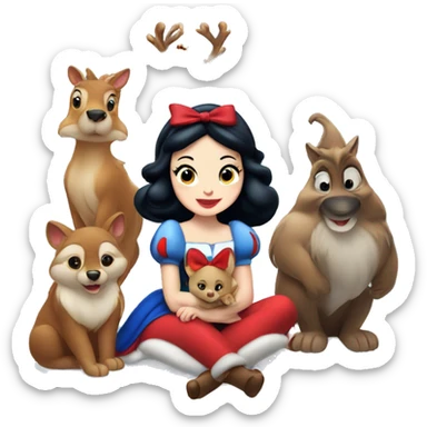 Disney snow white sitting with forest animals and Christmas tree  sticker