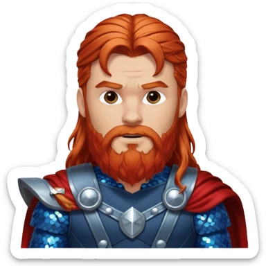 Thor, God of Thunder with long red hair and beard, blue sequin outfit sticker