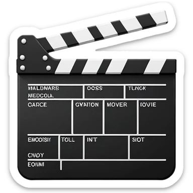 ultra minimal movie slate, simplified to basic shapes, iconic film clapperboard reduced to essential elements sticker