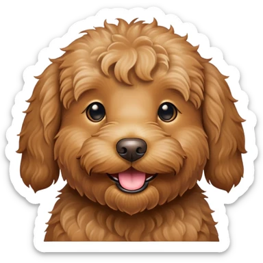 Cute caramel coloured labradoodle dog with smiley face sticker