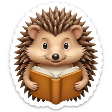 The hedgehog hugs the book sticker