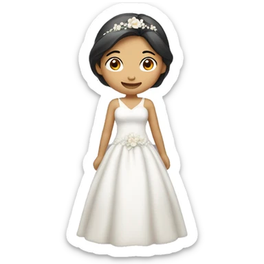"An Asian girl wearing a wedding dress, standing and looking happy." sticker