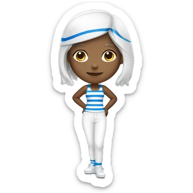 Girl with blue and white line and white pant sticker