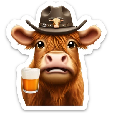 highland cow with a cowboy hat holding an espresso martini  sticker