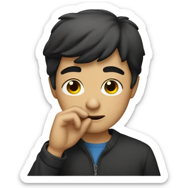 Young Brunette man picking nose  sticker