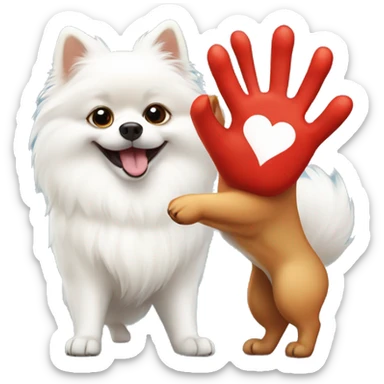 White Pomeranian and red Pomeranian  making high five sticker