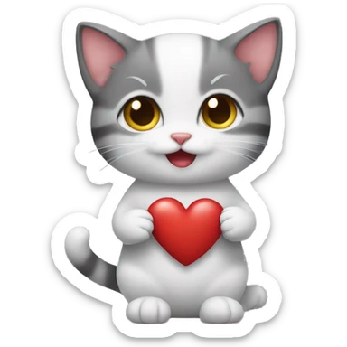 A kitten who holds a heart in his hands sticker