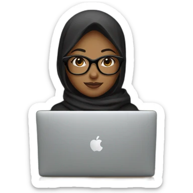 Brown girl with black hijab and black glasses in front of MacBook 💻  sticker