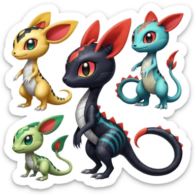 Meloetta-Salandit-Gatomon-Pteromon sticker